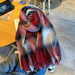 Korean Winter New Gradient Plaid Thickened Tassel Scarf, Couple's Gift, Luxury Neck Scarf, Ready-to-Wear Wholesale