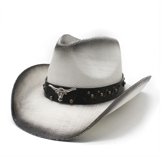 Western cowboy hat, spring and summer, horseback riding, beach, and vacation hat, hard straw hat for sun protection