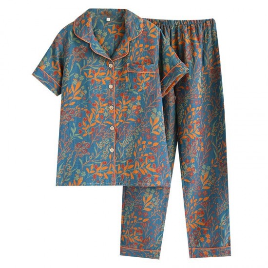 New women's nightdress, pure cotton double-layered crepe, long-sleeved, thin bath skirt, loose spring and summer pajamas, all-cotton loungewear set New women's nightdress, pure cotton double-layered crepe, long-sleeved, thin bath skirt, loose spring and summer pajamas, all-cotton loungewear set