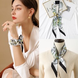 Long silk scarves for women, sweet, imitation silk print, ribbons for hairbands, elegant bags, ribbons, wholesale small silk scarves