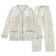 Women's spring and summer thin, long-sleeved, open-front pajamas, pure cotton double-layer gauze. Two-piece loungewear set