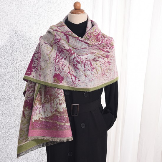 Korean style, a stylish, rural landscape tree print scarf for women, a long, warm, high-end faux cashmere shawl.