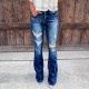 Factory direct sales: European and American cross-border Amazon independent platform new high-waisted ripped jeans for women Slightly flared casual pants Factory direct sales: European and American cross-border Amazon independent platform new high-waisted ripped jeans for women Slightly flared casual pants