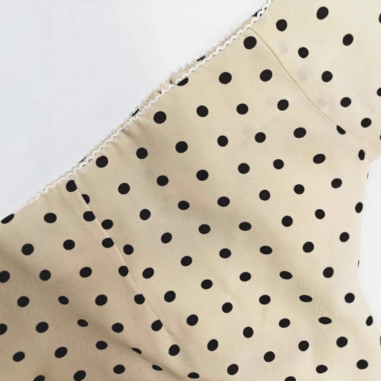 European and American summer hot-selling polka-dot midi skirt for women, cross-border trade, elegant apricot-colored slimming slit commuter skirt