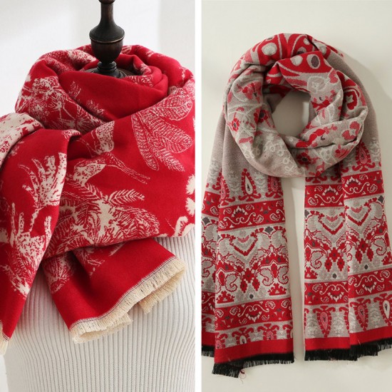 2025 double-sided faux cashmere scarves, women's winter FD print, ladies' warm cashmere scarves, dual-use scarves, wholesale