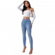 Factory Direct Foreign Trade Jeans for Women: Spring 2024 Elastic High-Waisted Slimming Raw-Edge Straight-Leg Pants