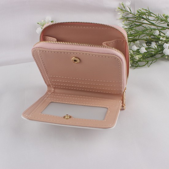Lianbu Korean-style short women's wallet, a fresh, two-fold, zippered, solid-color PU, student wallet.