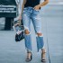 2023 new European and American cross-border spring ripped jeans for women, washed, ripped, raw-edged, beggar pants in stock for wholesale