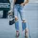 2023 new European and American cross-border spring ripped jeans for women, washed, ripped, raw-edged, beggar pants in stock for wholesale