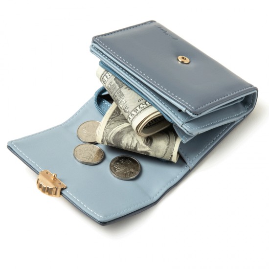 Lianbu Leather Goods 2022 New Women's Short Wallet, Japanese and Korean Tri-Fold Buckle, PU Soft Embroidered Student Wallet