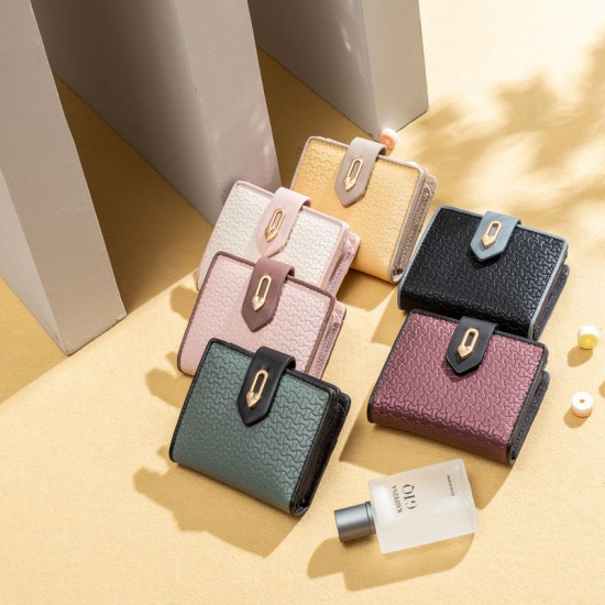Prettyzys/Pretty's new simple zipper and buckle short women's wallet, contrasting color, large capacity wallet