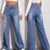 2025 European and American Foreign Trade Hot-Style Washed Cat Whisker Monkey Craft Loose High-Waisted Wide-Leg Jeans for Women