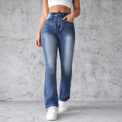 Amazon 2025 New European and American Embroidered High-Waisted Washed Fashion Flared Pants for Women