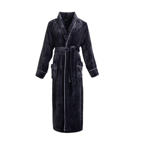End of year INSS flannel robe for men, simple, large-size coral fleece couple's bathrobe for women, long, thick, autumn and winter.