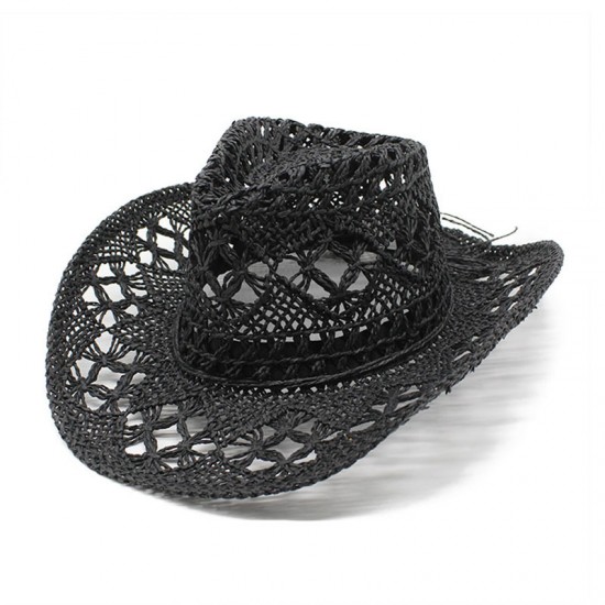 Malanhua hand-woven hollow cowboy straw hat, summer sun protection hat for men and women, Western cowboy straw hat