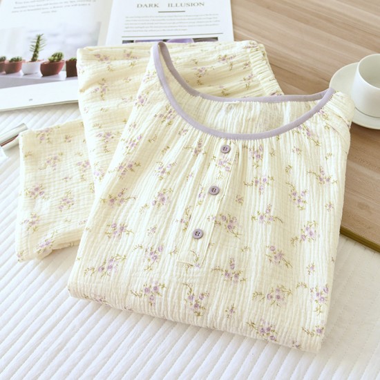 Women's spring and summer pajamas, pure cotton double-layer crepe lounge pants, thin, summer, loose, soft cotton gauze lounge pants Women's spring and summer pajamas, pure cotton double-layer crepe lounge pants, thin, summer, loose, soft cotton gauze lounge pants