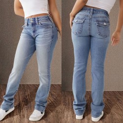 Amazon Foreign Trade Cross-border 2025 Spring New Double-Button Mid-Rise Straight Jeans for Women, Slim Fit, Elegant Pants