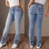 Amazon Foreign Trade Cross-border 2025 Spring New Double-Button Mid-Rise Straight Jeans for Women, Slim Fit, Elegant Pants