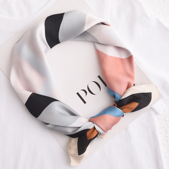 Colorful patchwork silk scarf for women, sweet Korean-style 70s square scarf, fresh and simple silk scarf, imitation silk shawl, wholesale.