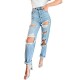 Factory Direct American Straight-Leg Women's Jeans High-Waisted Slimming 2022 New European Imported Foreign Trade Ripped Jeans