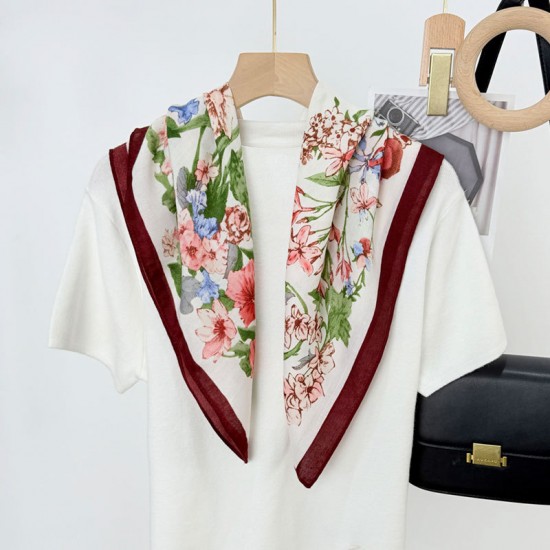 Korean thin, fashionable, elegant silk scarves, 90cm, garden print, neck support, versatile square scarves for women, wholesale scarves. Hair