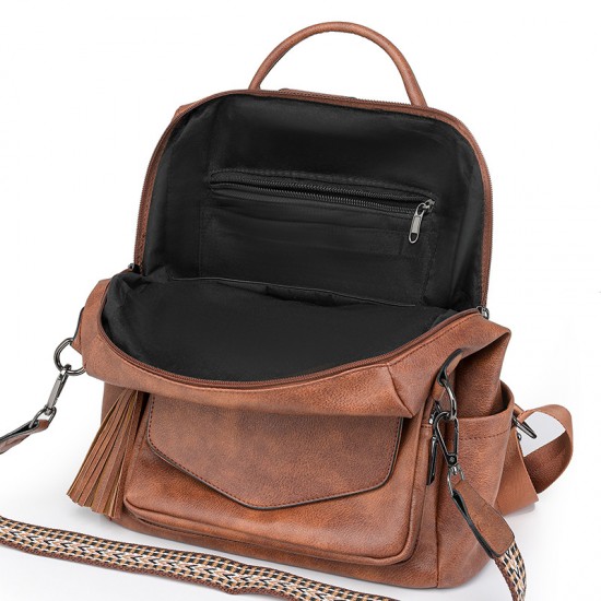 Cross-border PU women's winter new European and American retro versatile backpack, high-end two-tone tassel backpack wholesale
