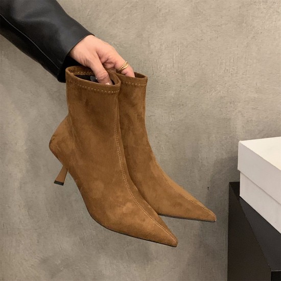 Thick-heeled square-toed brown closed-toed sandals for women, 2023 summer shallow-cut European and American slingback high-heeled sandals.