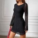 Sequined, long-sleeved, short skirt. Cross-border, European and American, elegant, slim-fitting, sexy, mesh, high-waisted, backless, waist-cinching dress.