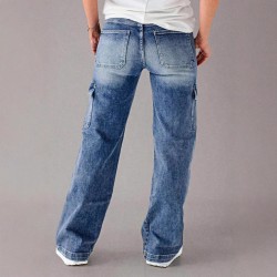2025 Cross-Border European and American Cross-Border 2025 Autumn New Lace-Up Jeans: Women's Loose Straight-Leg Casual Work Pants: In Stock