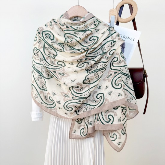 New cotton and linen long scarves, thin shawls for travel and photography, Korean-style fashionable and retro cashew flower print long scarves.
