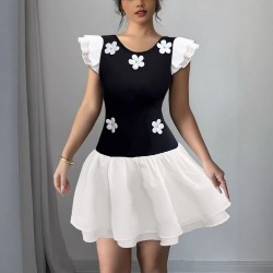 Women's Lace-Up Floral Slip Dress with Cross Ties, Backless, Waist-Stretching, Slimming Print, Sexy Sleeveless Mini Skirt
