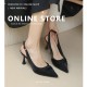 Women's shoes, 2024 summer new models, versatile square-toed open-toed rhinestone mid-heeled flip-flops, influencer sandals, and half-slip flip-flops.