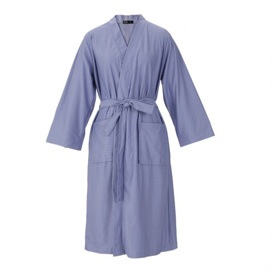 Year-End Thin Summer Waffle Bathrobe for Women Simple V-Neck Three-Quarter Sleeve Absorbent Couple's Nightgown for Spring and Autumn