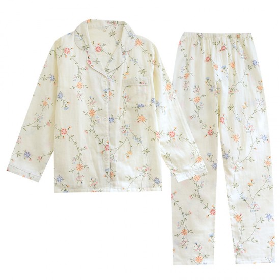 2025 spring new pure cotton gauze pajamas, women's loungewear set, long-sleeved, thin crepe, summer cotton