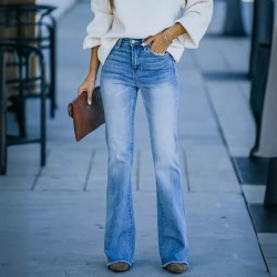 2025 Fall/Winter New European and American Cross-Border Elegant Commuter Stretch Denim Solid Color Bootcut High-Waisted Women's Jeans