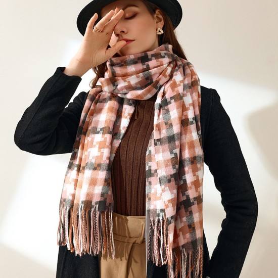 2023 new plaid scarf for women, winter mid-length tassel shawl, fashionable street style faux cashmere warm scarf for men.