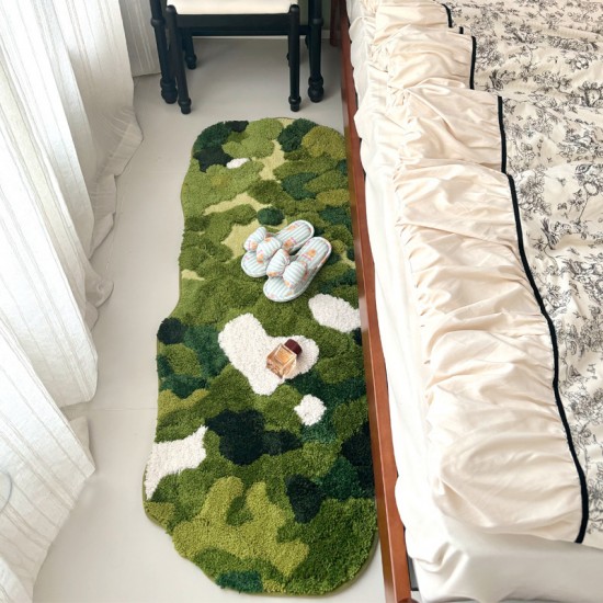 Irregular moss green carpet, living room coffee table rug, bedroom floor mats, thickened plush bedside rugs, bathroom absorbent mats