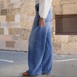 20 25 Spring New European and American Cross-Border Retro Wide-Leg Jeans for Women, Embroidered Stretch Straight-Leg Casual Pants