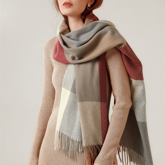 Plaid faux cashmere scarf for women, autumn and winter Wholesale British-style plaid tassel shawls for winter scarves
