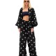 Loose shirt suit for women, 2025 Spring new French retro polka dot button-down long-sleeved shirt and two-piece trousers.