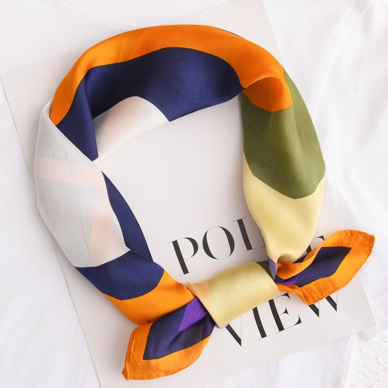 Colorful patchwork silk scarf for women, sweet Korean-style 70s square scarf, fresh and simple silk scarf, imitation silk shawl, wholesale.