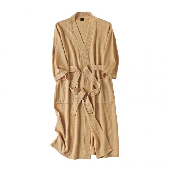 Summer thin absorbent waffle bathrobe for women, simple and sexy mid-length summer robe for men, breathable bath towel pajamas