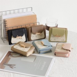 Cross-border foreign trade new short Korean-style PU leather small wallet, printed buckle foldable coin coin wallet. Zippered Student Coin and Card Holder