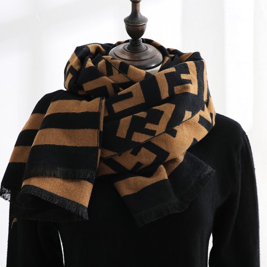 2025 double-sided faux cashmere scarves, women's winter FD print, ladies' warm cashmere scarves, dual-use scarves, wholesale