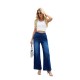 2025 new European and American zippered high-waisted, loose-fitting, wide-leg trousers, flattering, and slimming straight-leg women's jeans.