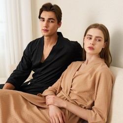 Summer thin absorbent waffle bathrobe for women, simple and sexy mid-length summer robe for men, breathable bath towel pajamas