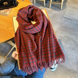 A cross-border red plaid scarf for autumn and winter, thickened and warm for couples, Korean-style New Year retro shawls for wholesale.