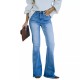 2025 Fall/Winter New European and American Cross-Border Elegant Commuter Stretch Denim Solid Color Bootcut High-Waisted Women's Jeans