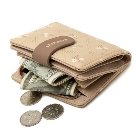 Lianbu new Korean style, simple short two-fold women's wallet Fashionable student-friendly printed foldable wallet with multiple card slots