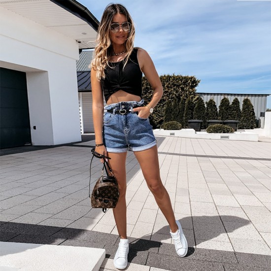 Factory direct sales: 2022 rolled-hem elastic waist, hip-lifting jeans, European and American trendy shorts